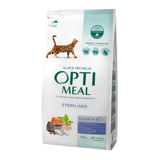 Optimeal Adult Cat Sterilised Salmon Сухий корм з лососем для стерилізованих кішок та кастрованих котів 1,5кг