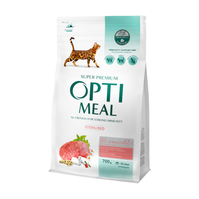 Optimeal Adult Cat Sterilised Beef & Sorghum Сухий корм з яловичиною та сорго для стерилізованих котів 700г