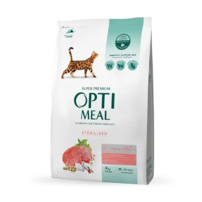 Optimeal Adult Cat Sterilised Beef & Sorghum Сухий корм з яловичиною та сорго для стерилізованих котів 4кг
