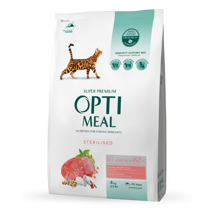 Optimeal Adult Cat Sterilised Beef & Sorghum Сухий корм з яловичиною та сорго для стерилізованих котів 4кг