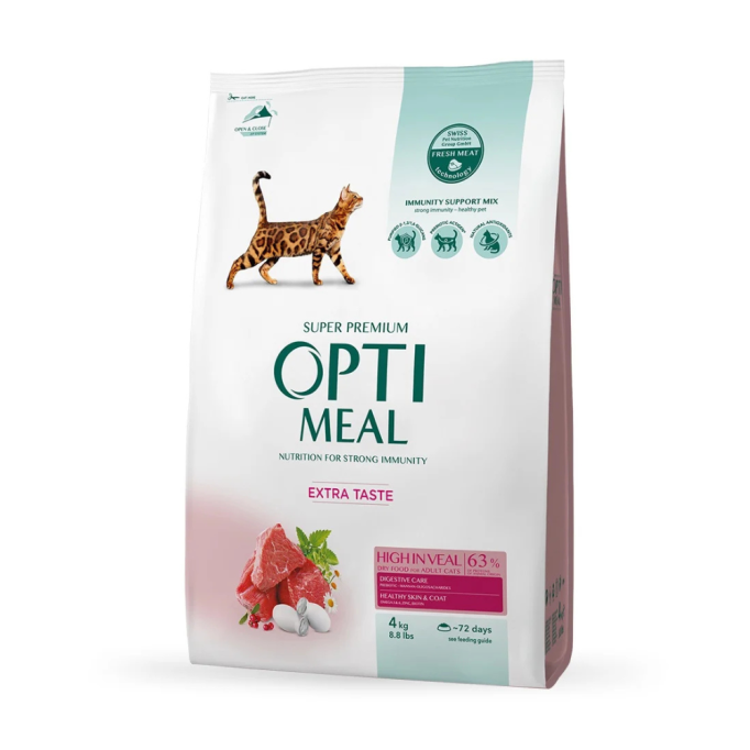 Optimeal Adult Cat High in Veal Сухий корм з високим вмістом телятини для дорослих котів 4кг