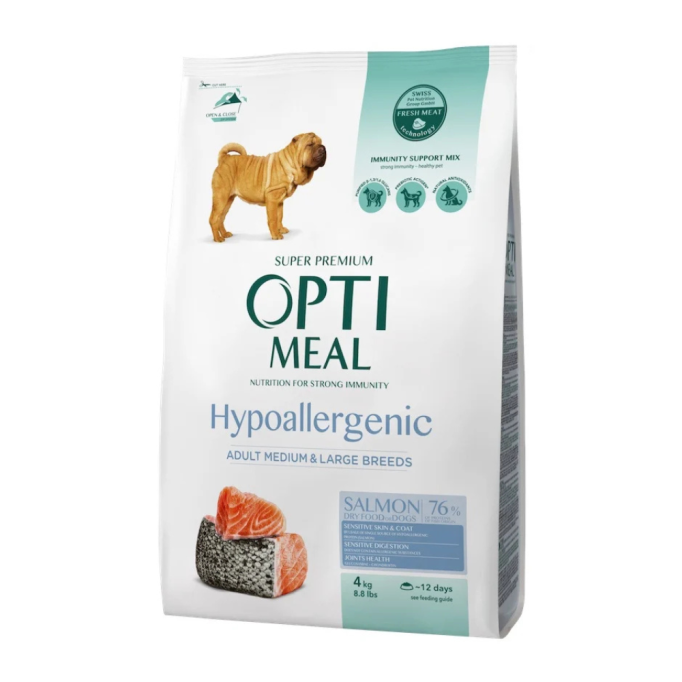Optimeal Adult Dogs Hypoallergenic Medium & Large Breeds Salmon Гіпоалергенний сухий корм з лососем для дорослих собак середніх та великих порід 4кг