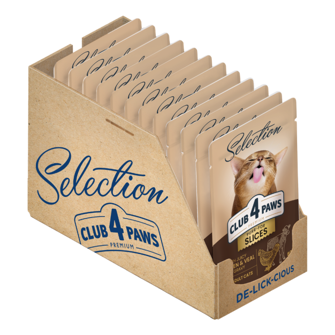 Club 4 Paws Premium Plus Selection Вологий корм з шматочками курки та телятини в соусі для дорослих котів 80г 12шт