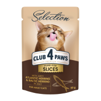 Club 4 Paws Premium Plus Selection Вологий корм зі шматочками оселедця і салаки в желе для дорослих котів 80г 12шт