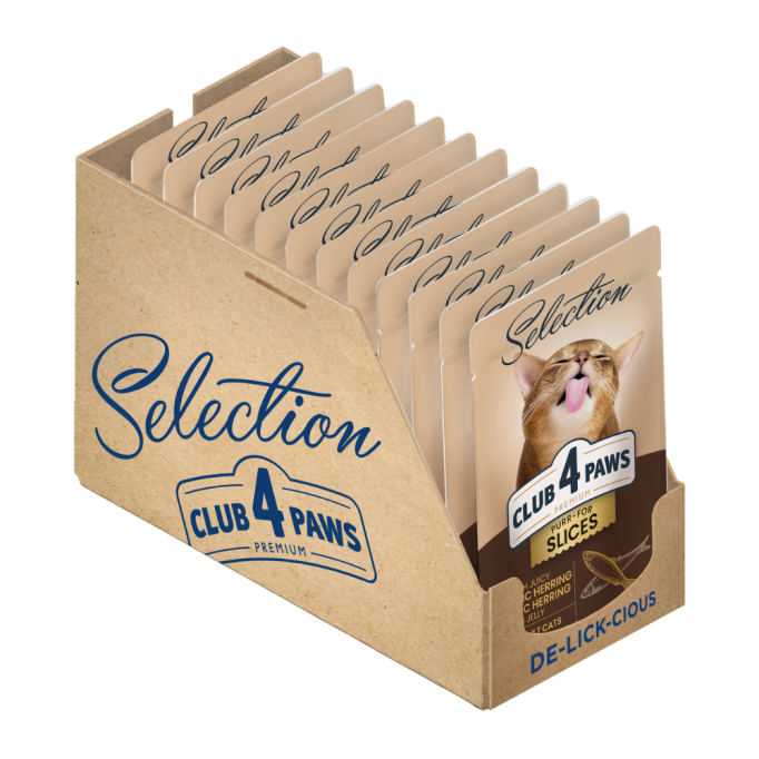 Club 4 Paws Premium Plus Selection Вологий корм зі шматочками оселедця і салаки в желе для дорослих котів 80г 12шт