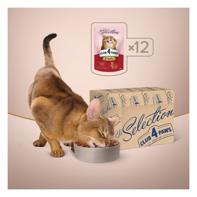 Club 4 Paws Premium Plus Selection Вологий корм зі смужками кролика в соусі 85г 12шт