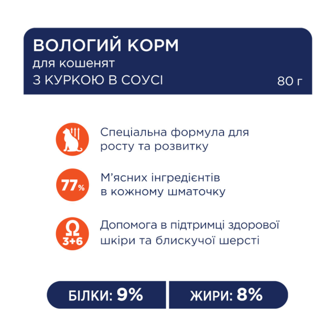 Club 4 Paws Вологий корм для кошенят з куркою (в соусі) 80г 24шт