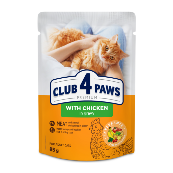 Club 4 Paws Вологий корм з куркою для дорослих котів (в соусі) 85г 24шт