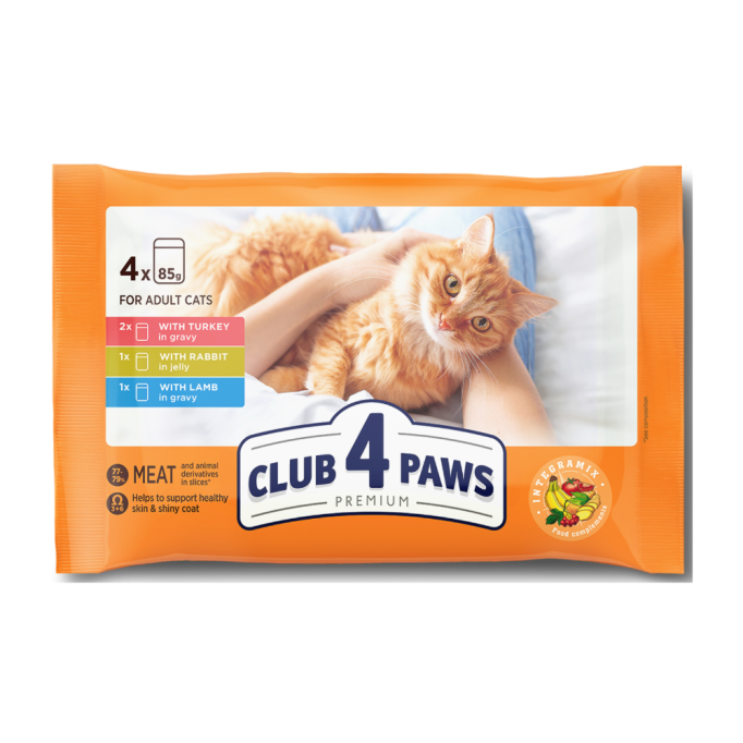 Club 4 Paws Set with Turkey, Rabbit, Lamb Набір вологого корму для дорослих котів 85г 4шт
