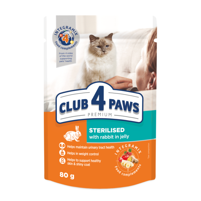 Club 4 Paws Вологий корм з кроликом для стерилізованих котів (в желе) 80г 24шт