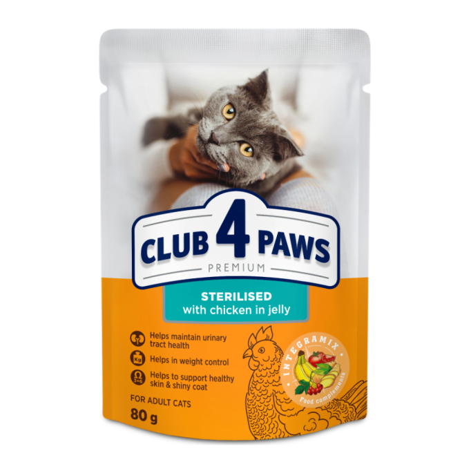 Club 4 Paws Вологий корм з куркою для стерилізованих котів (в желе) 80г 24шт
