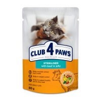 Club 4 Paws Вологий корм з яловичиною для стерилізованих котів (в желе) 80г 24шт