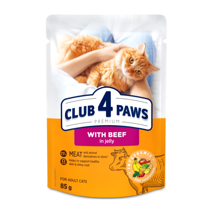 Club 4 Paws Вологий корм з яловичиною для дорослих котів (в желе) 85г 24шт